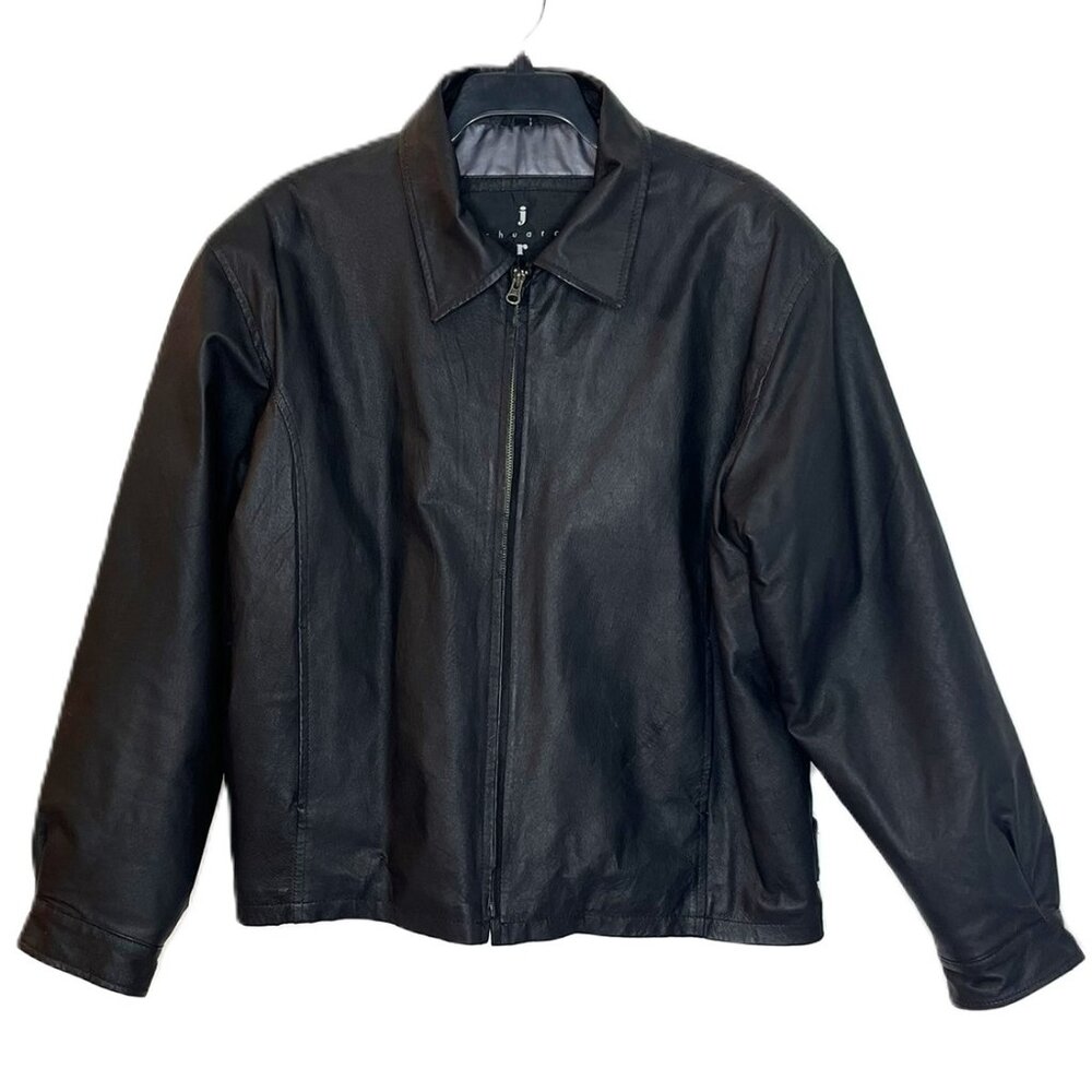 Joshua Ross Black Leather Zip Up Jacket Pockets Buckle Accents XL